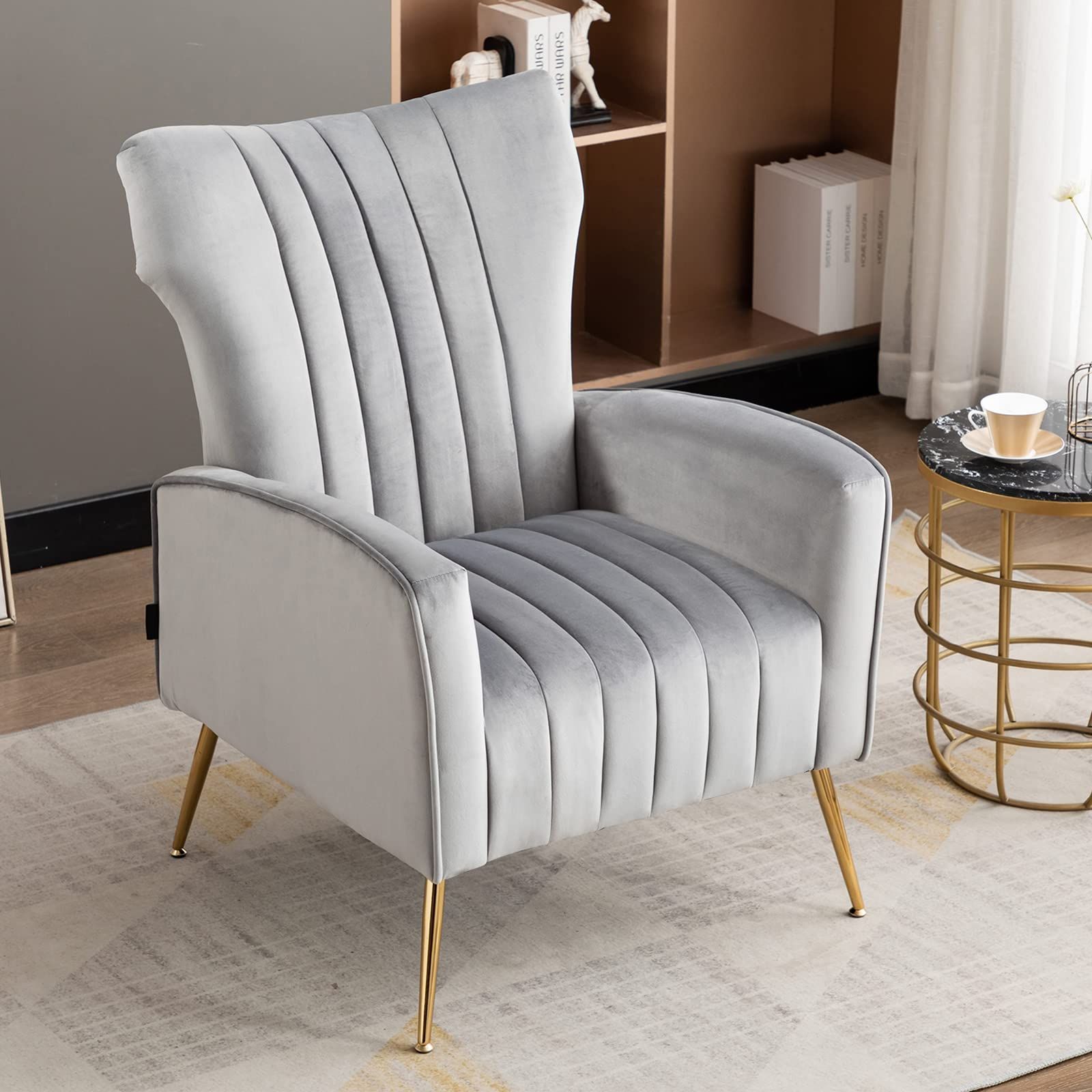 Altrobene ソファー 1人掛け ハイバック ソファ 背もたれが高い ベルベット カウチ 一人暮らし 座り心地が良い ハイバックチェア 組み立ても簡単 リラックスソファ グレー MARWIL-DEMENAGEMENTS_CH