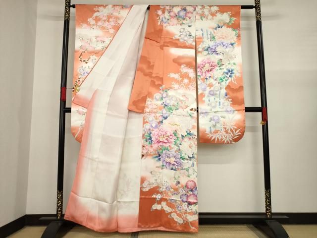 振袖 暈しに箔 美しい花模様 裄66 着物 正絹 袷 広衿 RK-4287 振袖 暈しに箔 美しい花模様 裄66 着物 正絹 袷 広衿 RK-