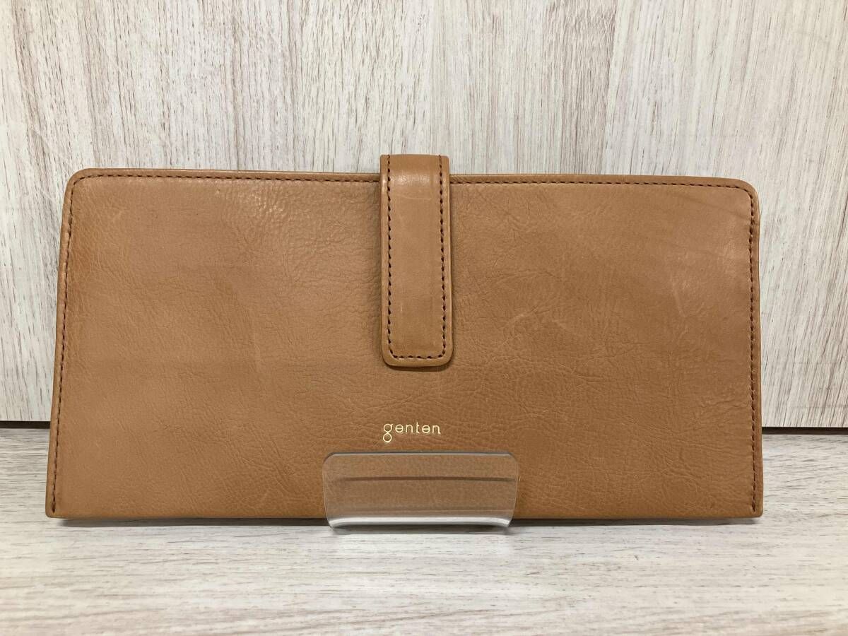 genten ゲンテン 長財布 カード8枚収納可能 小銭入れあり ベージュ 牛革