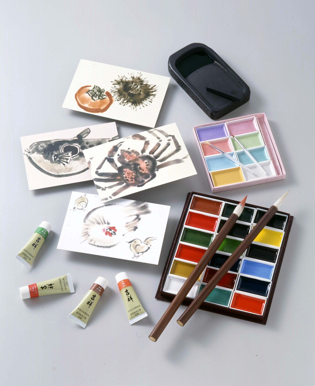 吉祥 日本画用絵具 顔彩 墨彩画セットNo.2 顔彩18色上製入