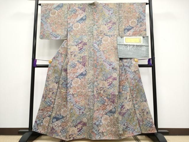 平和屋着物■極上　山岡古都・古都染人　染織美術品　薬墨染　天目織　お召　更紗花文　証紙付き　逸品　未使用　CYAA3232s5 平和屋着物□極上 山岡古都・古都染人 染織美術品 薬墨染 天目織 お召