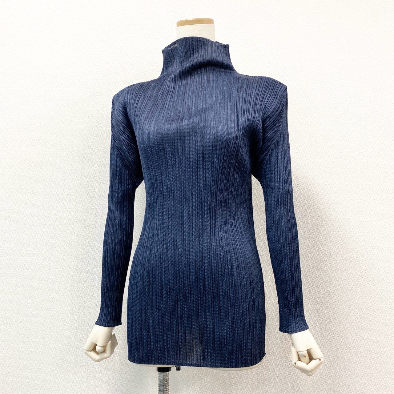 プリーツプリーズ イッセイミヤケ ネイビー ハイネック PLEATS PLEASE