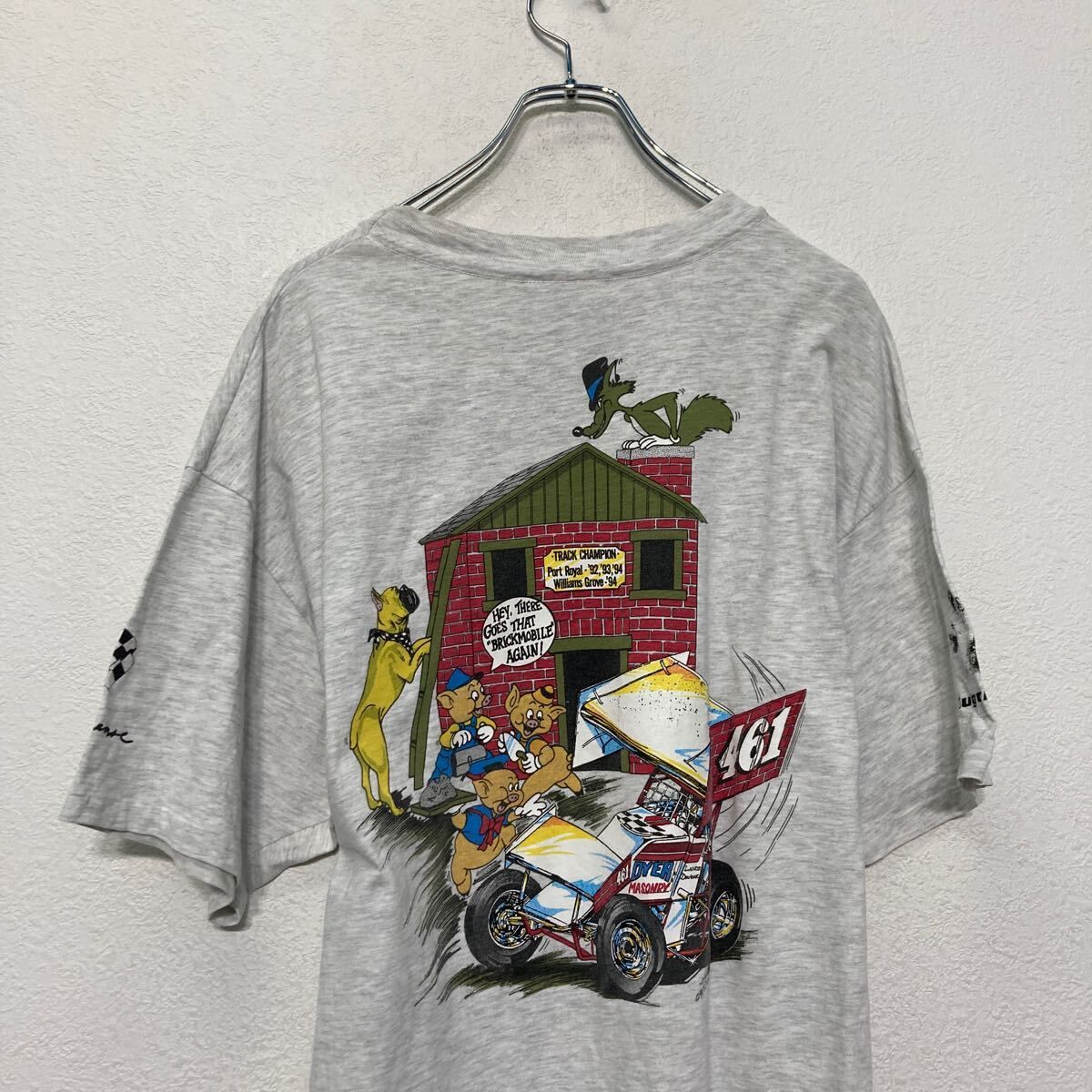 Hanes 半袖 プリント Tシャツ XL ホワイト ヘインズ 90s 三匹の子豚 パックプリント クルーネック 古着卸 アメリカ仕入 a607-5555