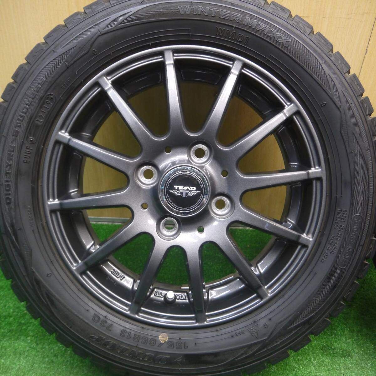 バリ溝 キレイ 9.5分以上 スタッドレス 155 65R13 ダンロップ ウインターマックス WM01 TEAD テッド 13インチ PCD100 4H 5020708Hス