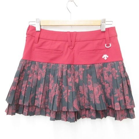 デサント DESCENTE GOLF LUXE COLLECTION ゴルフ スポーツウエア スカート 花柄 プリーツ ビジュー インナーパンツ ストレッチ 赤 黒 レッド ブラック S
