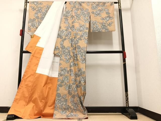 平和屋着物○本場大島紬 カタス7マルキ 草花文 正絹 逸品 AAAZ1921ph