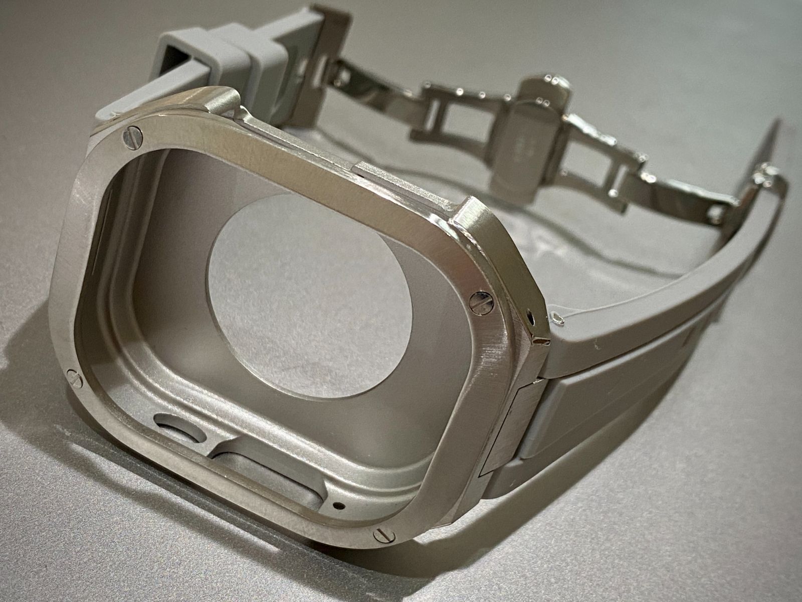シルバー×グレー★アップルウォッチバンド ラバーベルト カバー　ステンレス Apple Watch ケース 49mm ウルトラ　ultra スポーツ メンズ レディース キラキラ