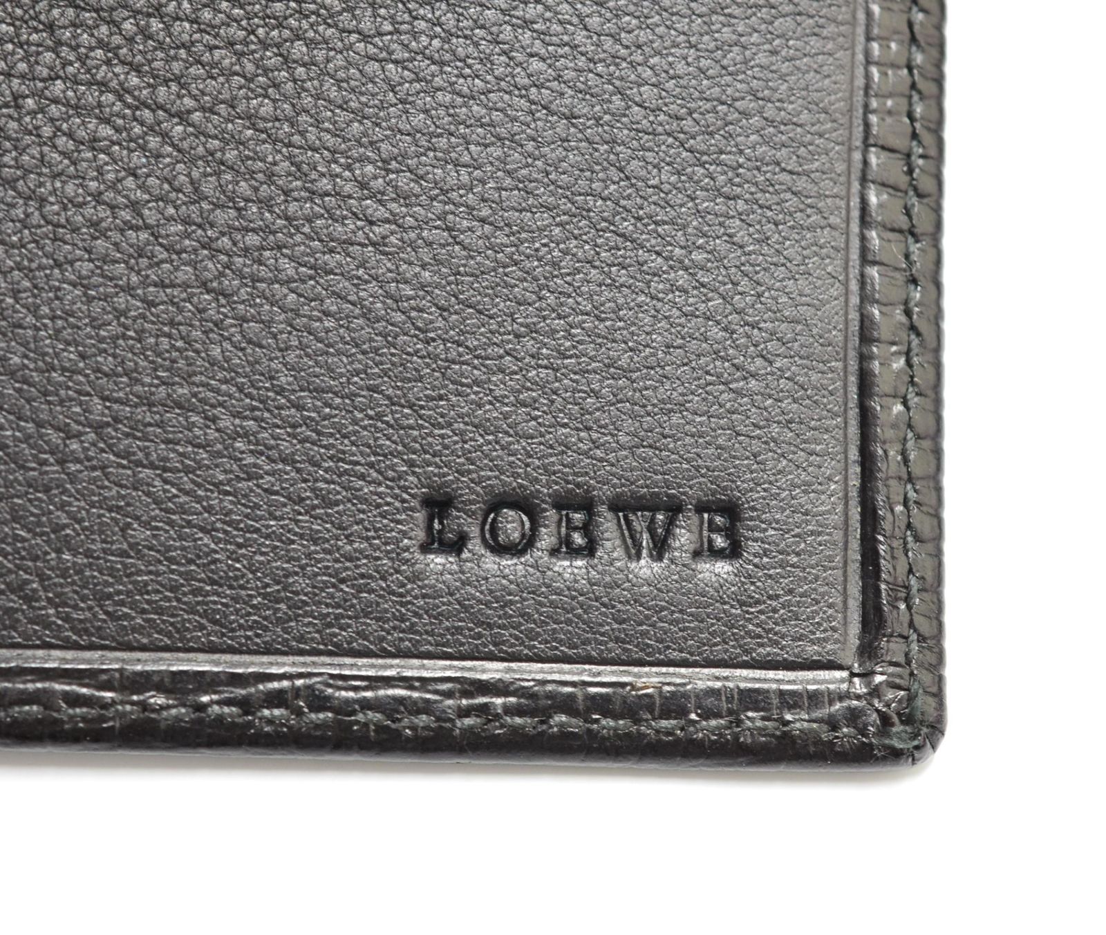 希少●ロエベ　折り財布　アナグラム　ロゴ型押し　がま口　シボ革　レザー　ブラック 極美品】LOEWE 長財布 レザー アナグラム 型押し ブラック ロゴ