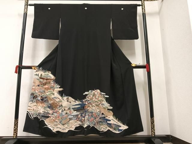 平和屋着物□豪華黒留袖 作家物 風景草花文 正絹 逸品 AAAX4159ph