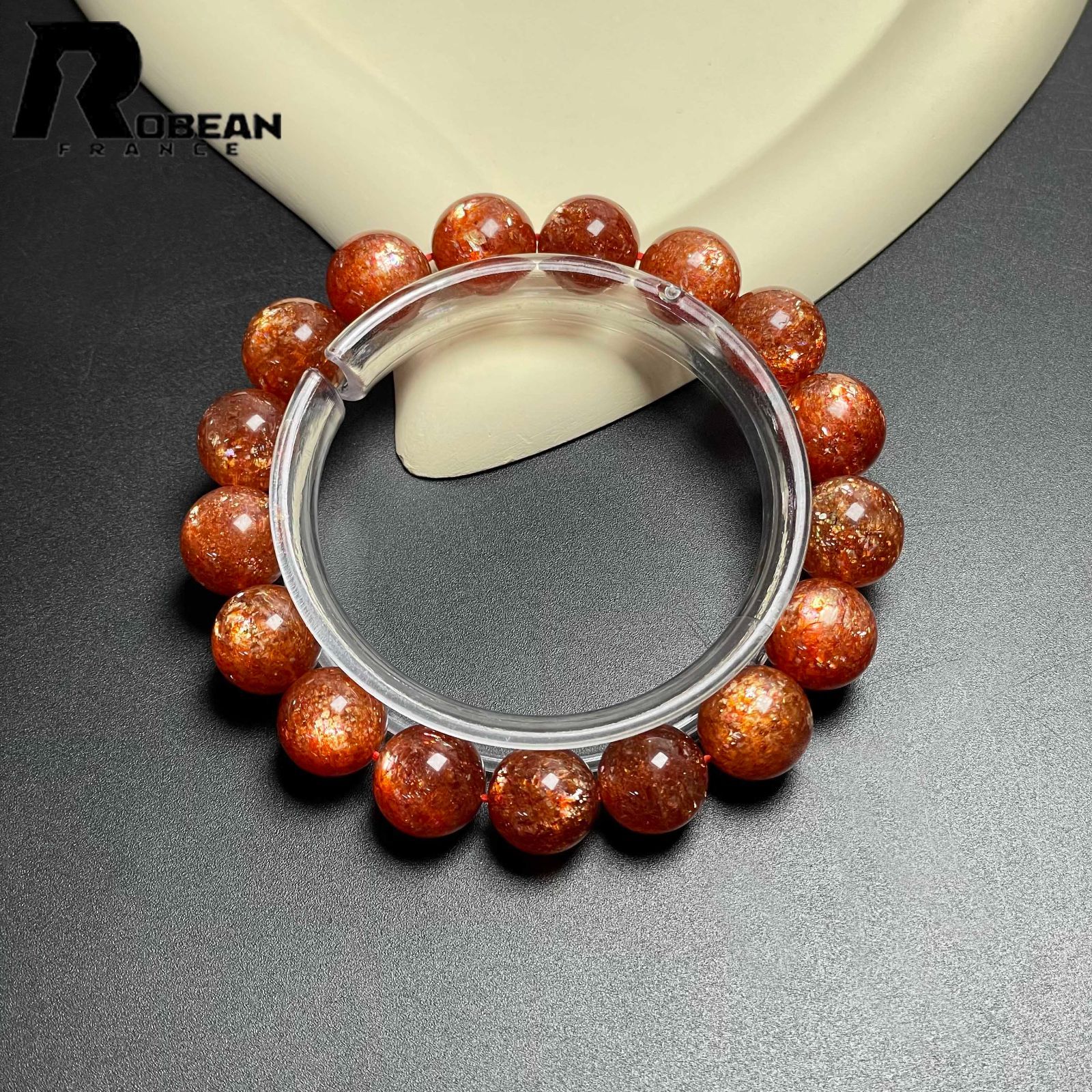 10 OFFクーポン配布中 EU製 定価165万円 ROBEAN サンストーン パワーストーン ブレスレット 太陽石 勝利 金運 プレゼント1 11.8-12.7mm D0922546