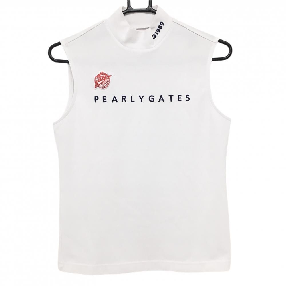 PEARLY GATES - 【美品】パーリーゲイツ ノースリーブハイネックシャツ 白 ロゴ刺しゅう レディース 1(M) ゴルフウェア PEARLY GATES 美品】パーリーゲイツ ノースリーブハイネックシャツ 白 ロゴ