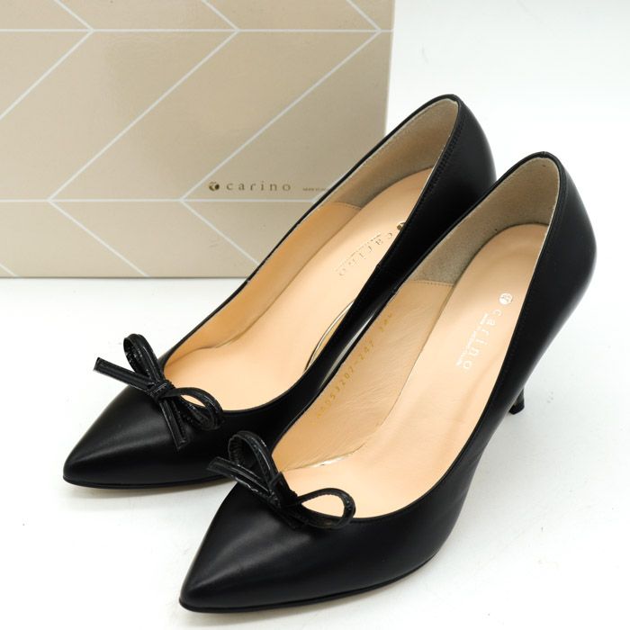 カリーノ パンプス 美品 ポインテッドトゥ リボン ハイヒール 日本製  