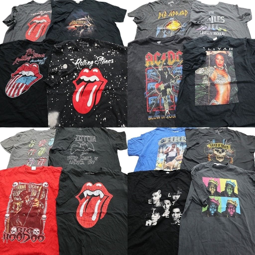 古着卸 音楽 バンド 半袖Tシャツ 16枚セット メンズ 2XL |3XL ガンズローズ デフレパード ビートルズ 古着 NA1568