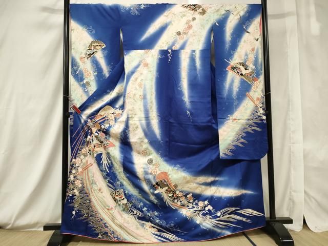 平和屋着物□豪華振袖 駒刺繍 扇面鳳凰花文 暈し染め 金彩 正絹