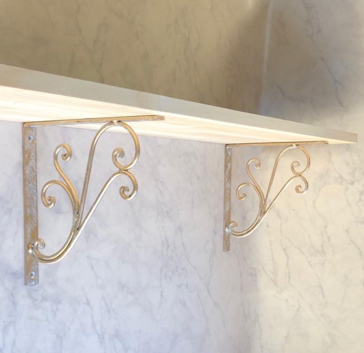 棚受け2個セット アンティーク調ホワイトゴールド 棚受け22cm