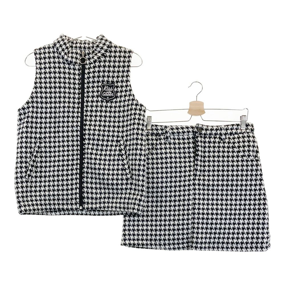 サイズ 2 KISS ON THE GREEN キスオンザグリーン 中綿ベスト 中綿スカート セットアップ 千鳥格子柄 ホワイト系 240101545999 ゴルフウェア レディース ストスト