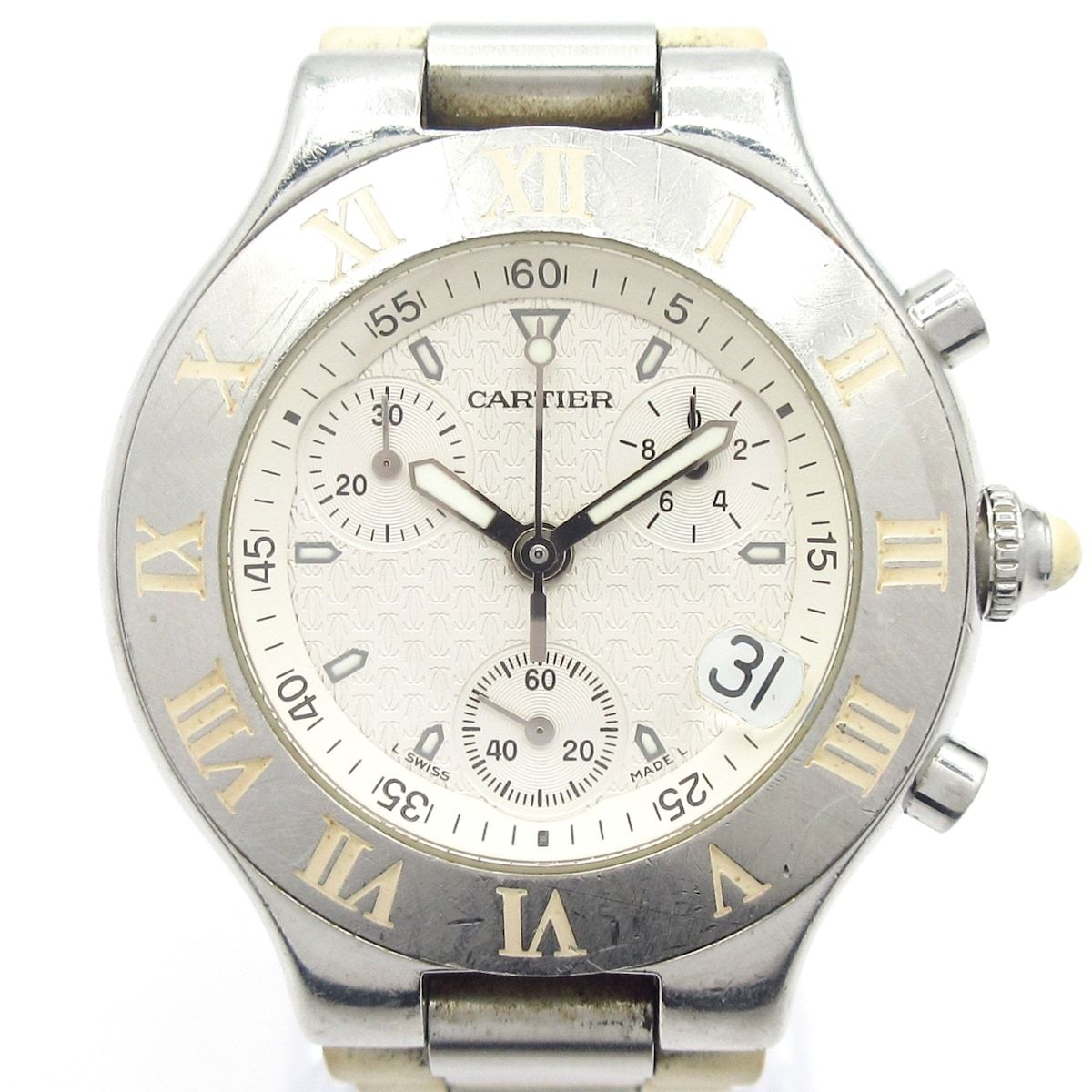 Cartier カルティエ 腕時計 クロノスカフLM W10184U2 メンズ SS|クロノグラフ|ラバーベルト 白