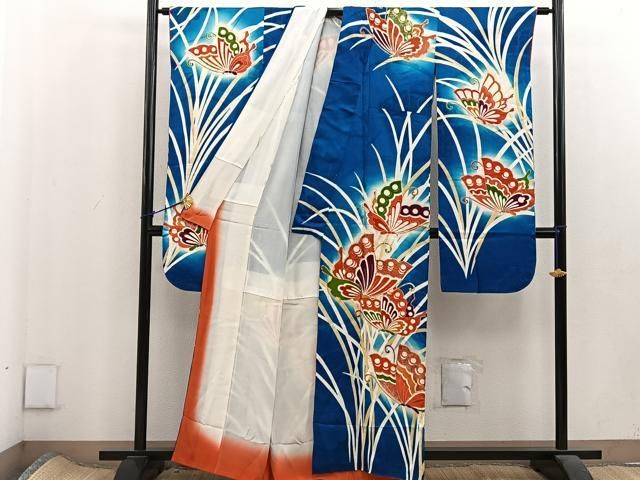 平和屋着物□上質な小紋 舞蝶花鳥文 暈し染め 金彩 正絹