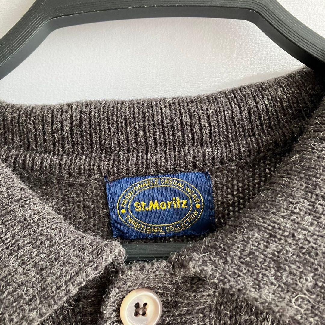 St. Moritz長袖ニットセーターグレー毛ウール80%アクリル襟高級感 St. Moritz長袖ニットセーターグレー毛ウール80%アクリル襟高級感