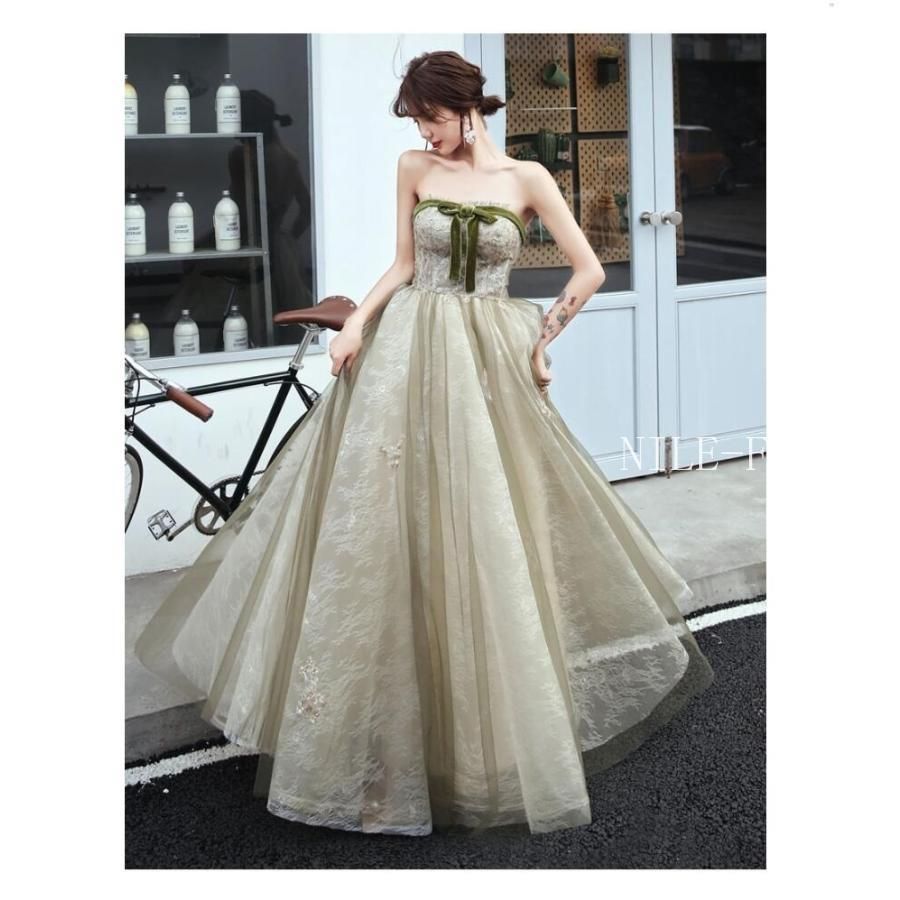 ベアトップ ナイトドレス パーディードレス ロングドレス 結婚式 二次会 舞台用 披露宴 演奏会 発表会 ピアノ 大きいサイズ イベント ウエディングドレス
