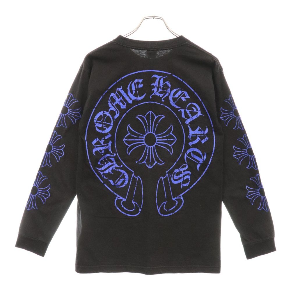 CHROME HEARTS (クロムハーツ) CHプラスホースシュープリント長袖Tシャツ ロングスリーブカットソー ロンT ブラック