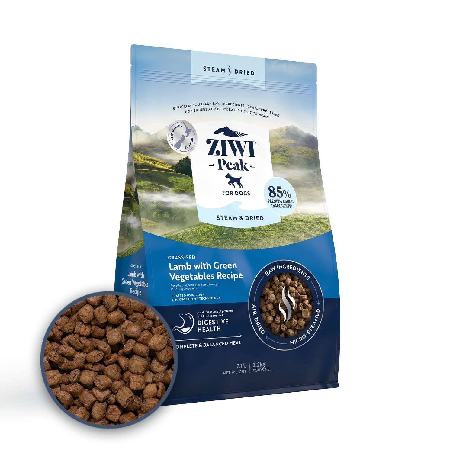ZIWI PEAK 正規販売店 ジウィピーク スチーム-ドライ ドッグフード グラスフェッドラム with グリーンベジタブルレシピ 3.2kg