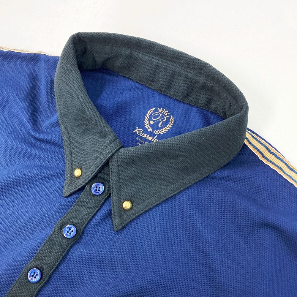 【ラッセルノ/美品】メンズゴルフウェア/サイズL/半袖 RUSSELUNO ラッセルノ 半袖ポロシャツ ロゴ ルチャ ブラック系 1