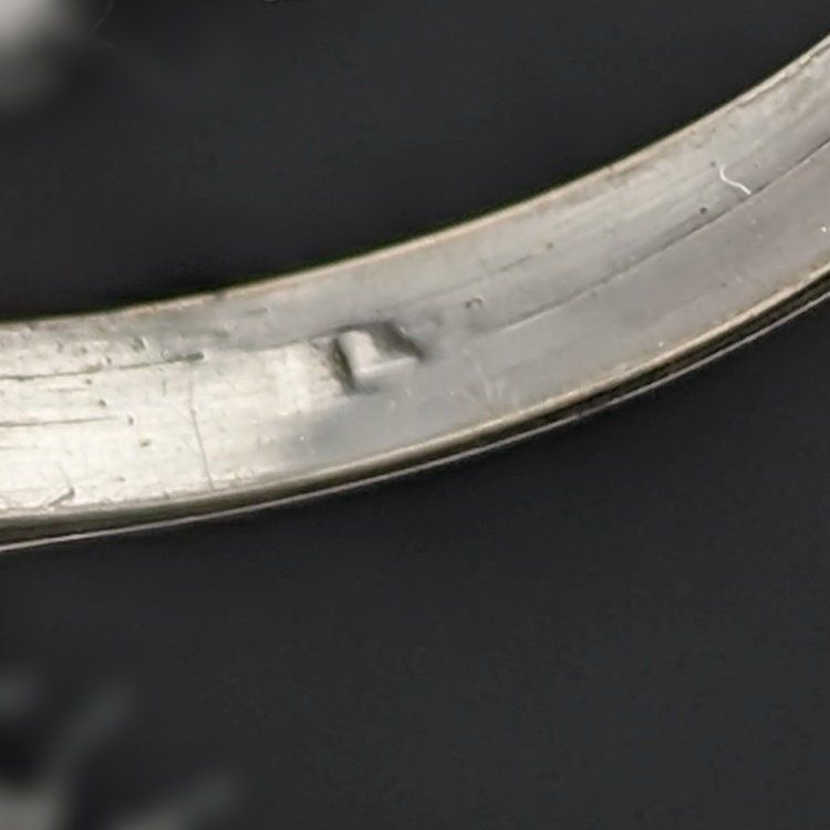 英国ヴィンテージジュエリー ダークブルーストーン＆オパール３連フラワー シルバーリング 指輪