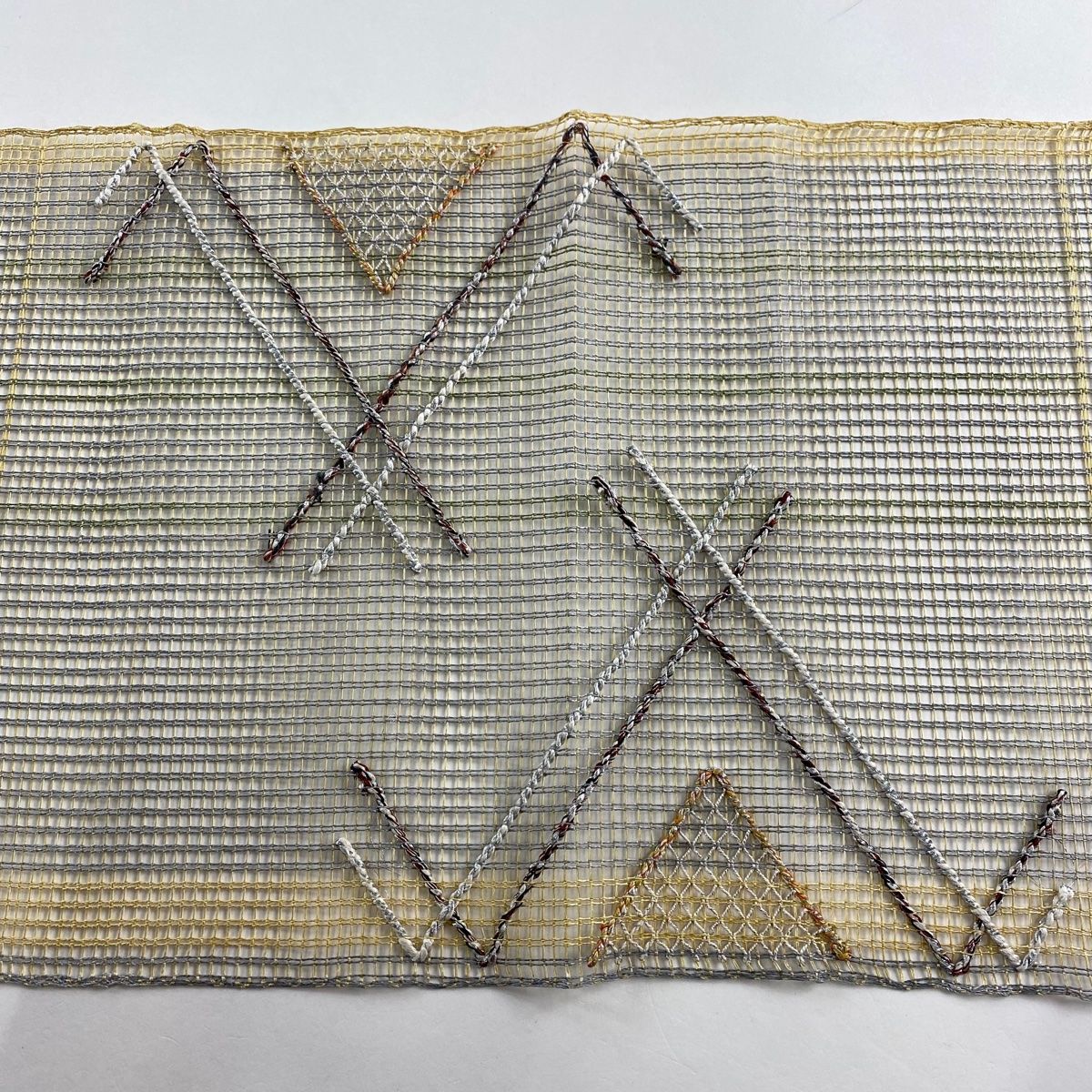 名古屋帯 美品 秀品 夏帯 松葉仕立て 八寸名古屋帯 菱 幾何学