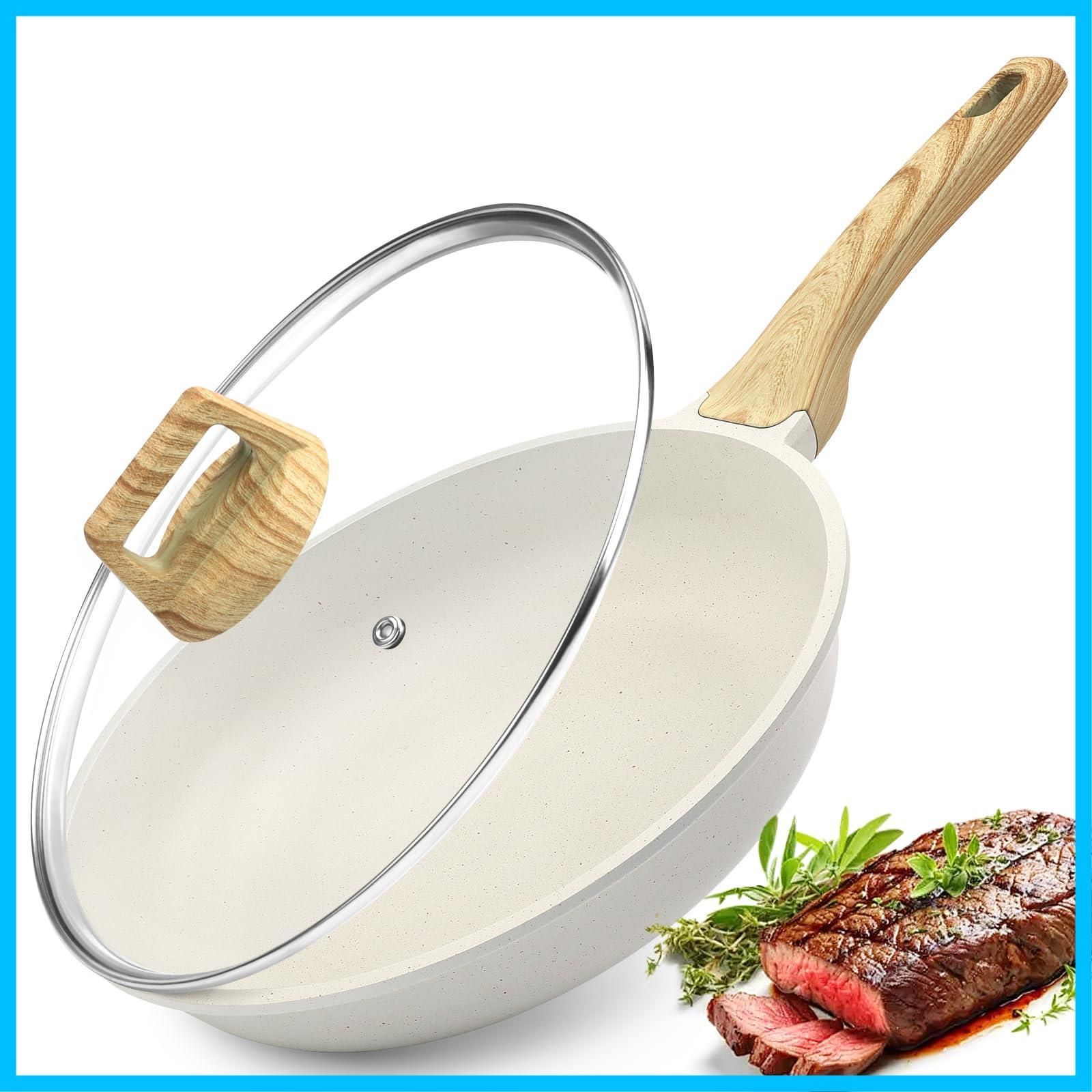 在庫 お手入れ簡単 体に害のない 高熱効率 セラミックコーティング 耐熱ハンドル付き PFOA 焦げ付かないフライパン IH対応 PFOS 蓋付き 20cm フリー 600日 ホワイト フライパン GiPP