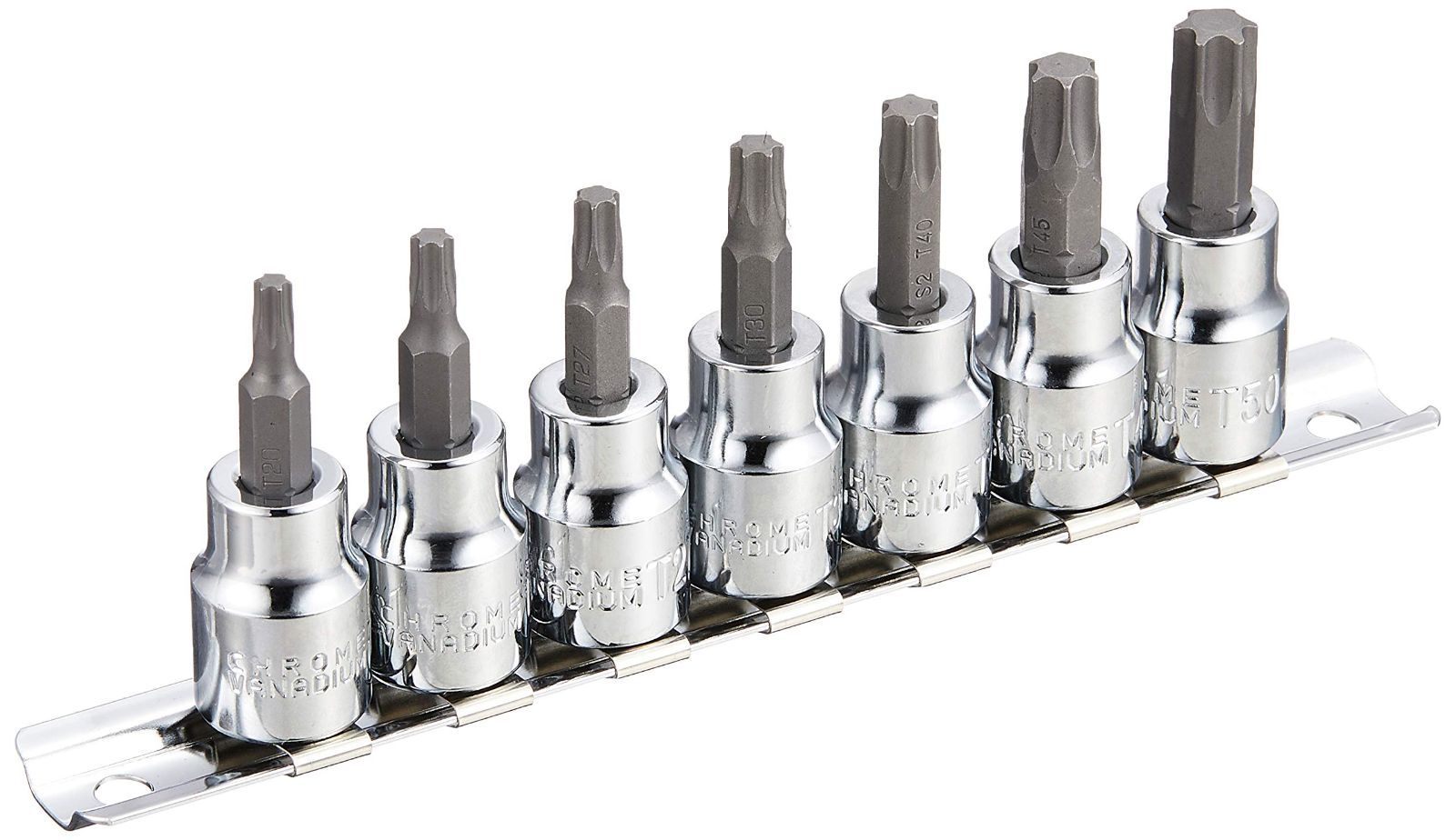 デイトナ(Daytona) バイク用 工具 ヘクサロビュラ(トルクス) ソケット 差込角3/8インチ 7ピースセット(T-20/25/27/30/40/45/50) ソケットレール付き 77022