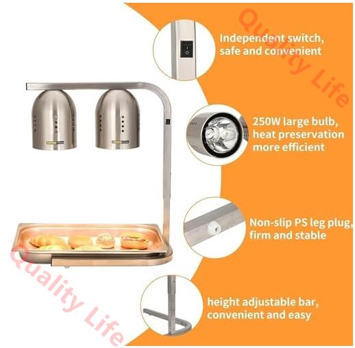 食べ物フードウォーマー 業務用食品ヒートランプ ヒートランプウォーマー 500ワットポータブルフードウォーマー 高さ調節 なビュッフェ保温ヒートランプ ステンレス製2ヘッド食品ヒートランプ自立式 WWW_KANDAIZUMI_COM
