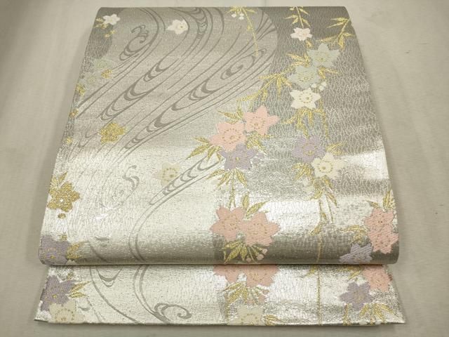 平和屋着物◎六通柄袋帯 唐織 流水枝垂れ花文 金銀糸 正絹 逸品
