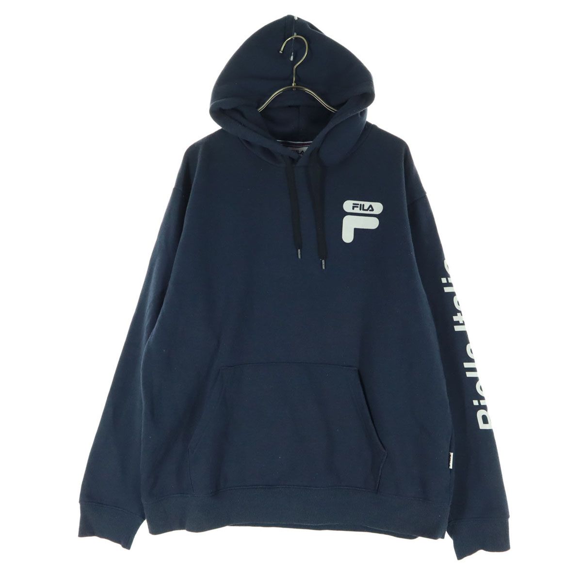 FILA フィラ 裏起毛 ワンポイントロゴ 長袖 パーカー L ネイビー