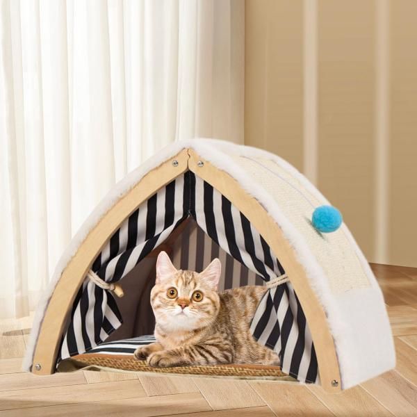 猫用テントハウス 巣 ポータブル 暖かいシェルター ペットコンドミニアム 両面マット 猫用テントベッド ペットティピー 子猫用 屋外 屋内 子犬用ST004