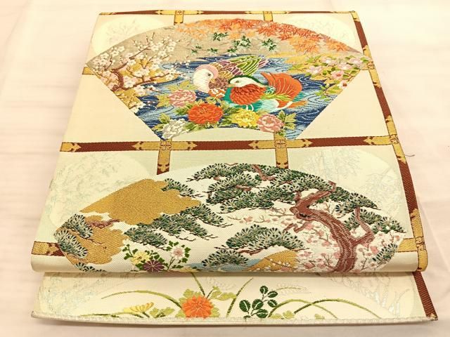 平和屋着物◎六通柄袋帯 唐織 格天井に地紙 金銀糸 正絹 逸品