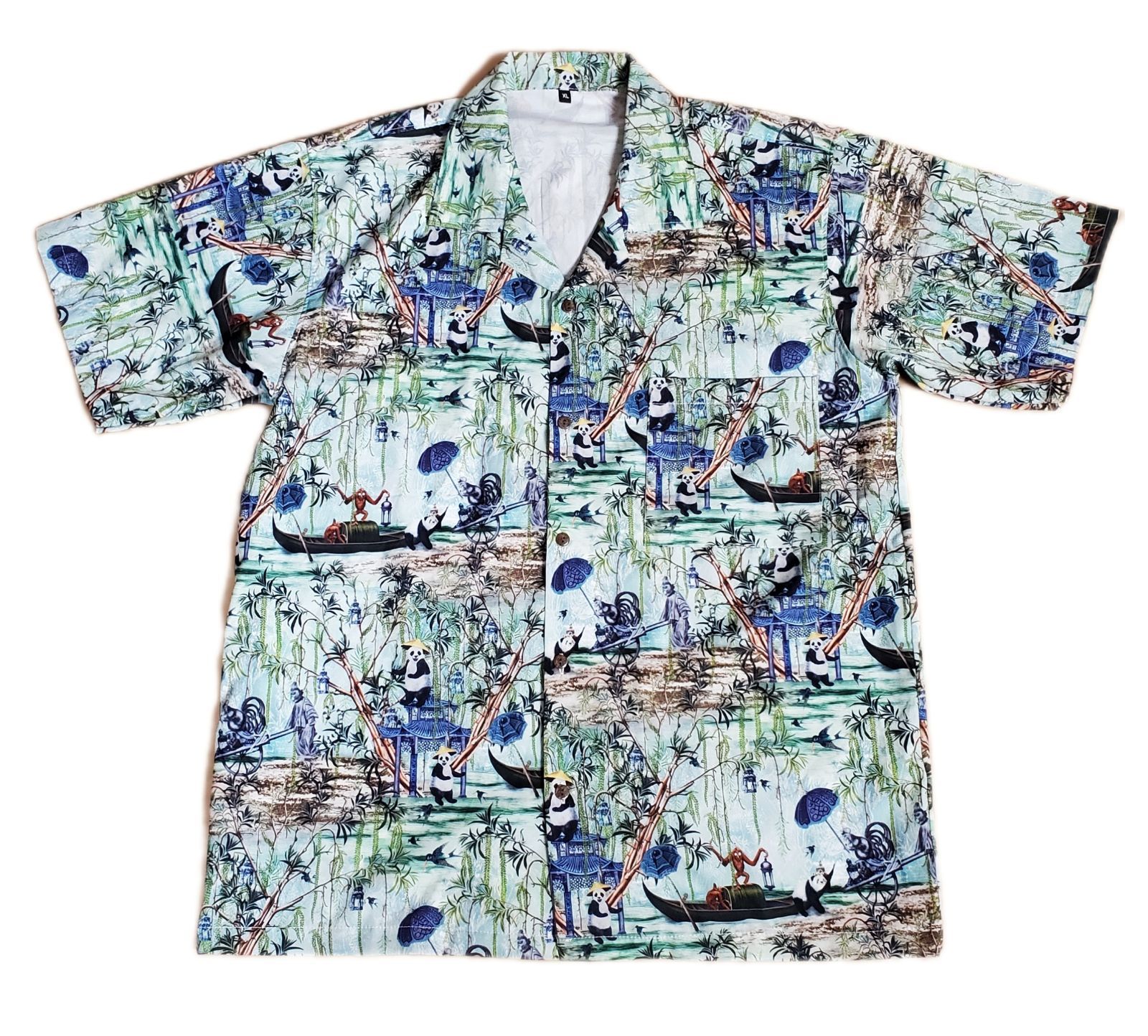 XL【新品インポートセレクト】サイケデリック パンダ柄 アロハシャツ
