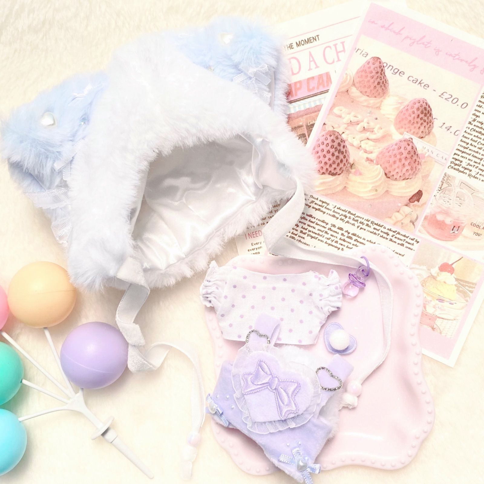 ぬい服 11～12センチ 帽子 ちびぐるみサイズ ねこちゃん紫陽花