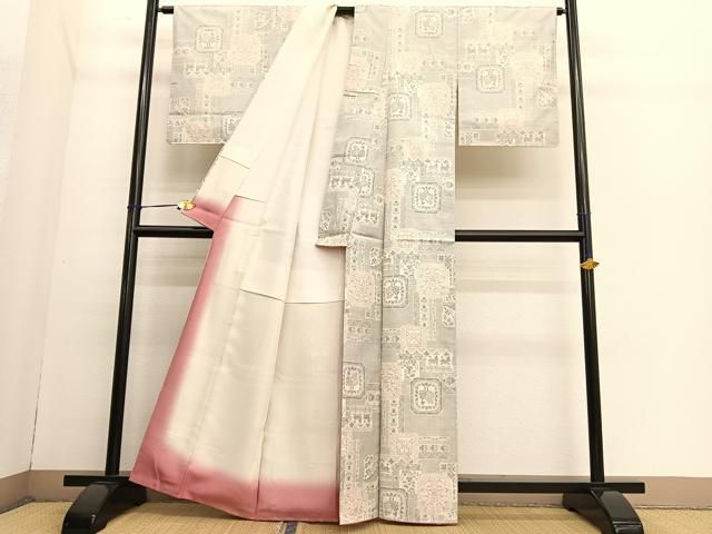 平和屋着物○本場大島紬 白大島 9マルキ 雪輪重ね花文 正絹 逸品