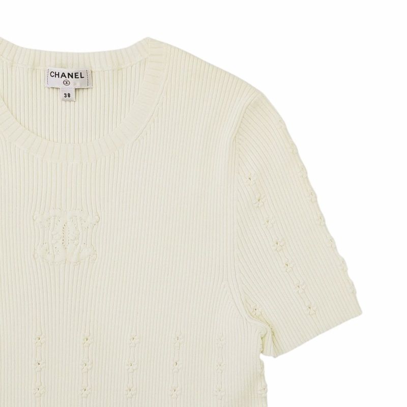 シャネル CHANEL 22SS リブニット カットソー ロゴ ココマーク 半袖  