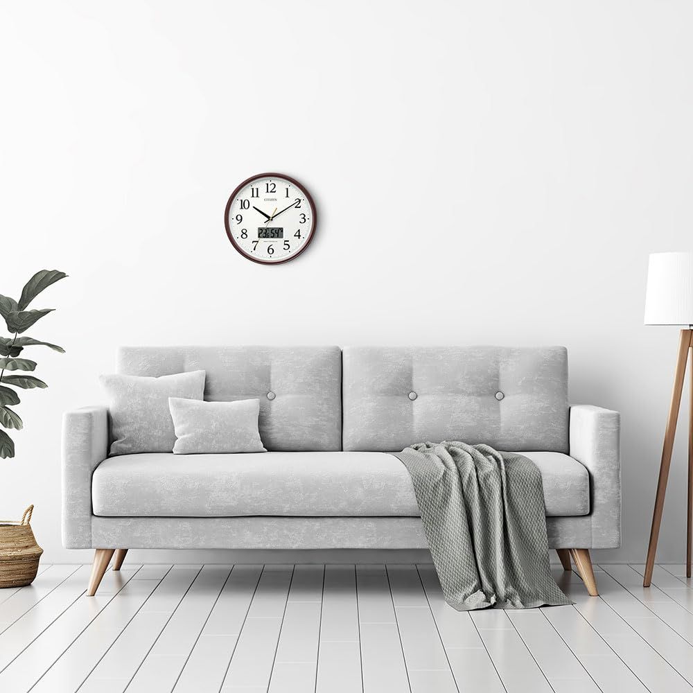 電波時計 アナログ 温度 掛け時計 湿度 カレンダー デジタル 液晶表示 シチズン 静かな 連続秒針 茶色 リズム RHYTHM Φ30x5.1cm CITIZEN 8FYA05-006