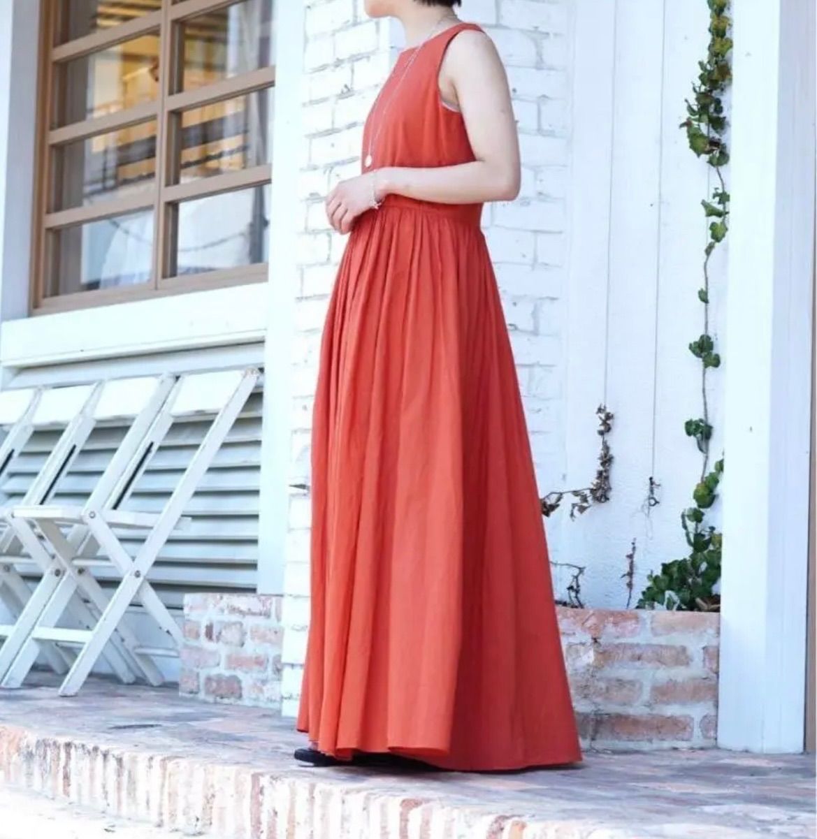 マリハ♡マキシ丈ワンピース　夏のレディのドレス オレンジ系 38 フレア MARIHA マリハ 夏のレディのドレス ロングワンピース オレンジ