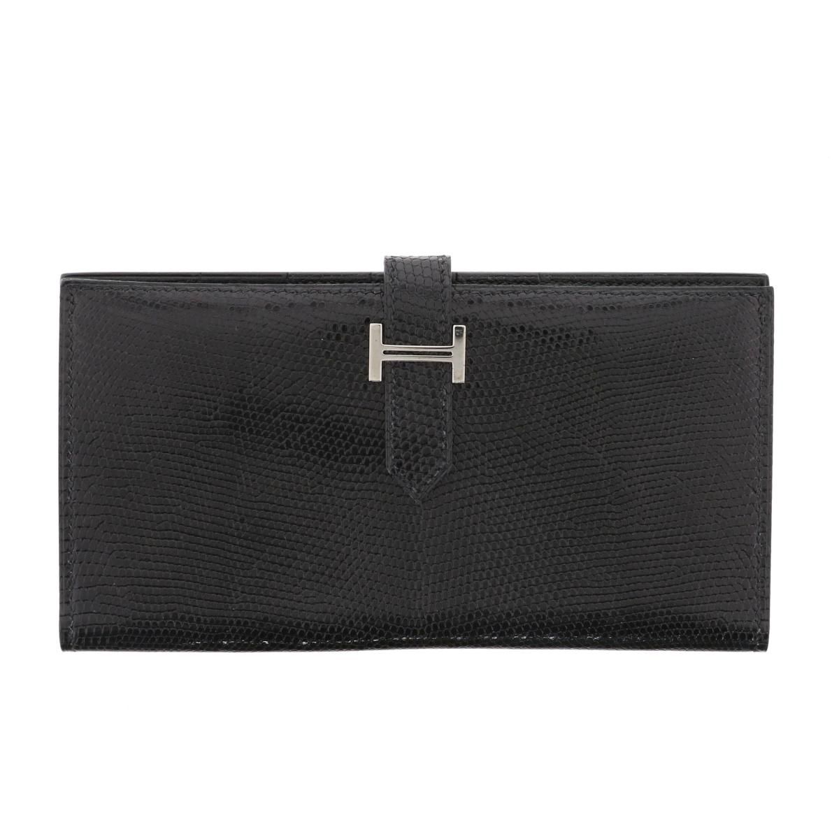 ❣️エルメス❣️ベアン クラシック✨リザード長財布✨ブラック✨超希少品✨ 中古】HERMES （エルメス） ﾍﾞｱﾝ ｸﾗｼｯｸ ﾘｻﾞｰﾄﾞ 財布 長財布(小銭入有