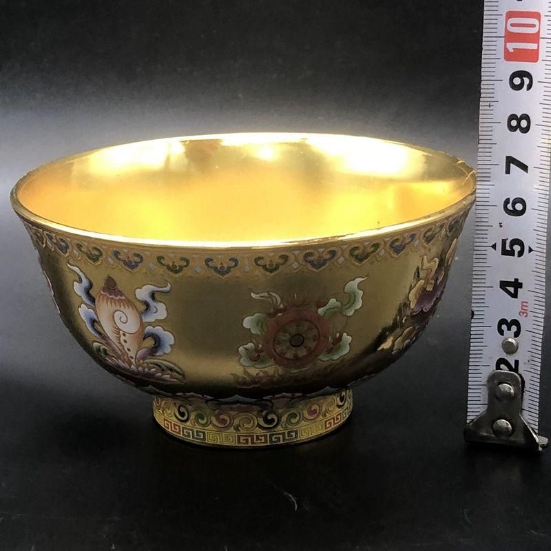 銅器 鎏金碗 吉祥八宝碗 色絵法宝碗 装飾品 工芸品 美術品 置物