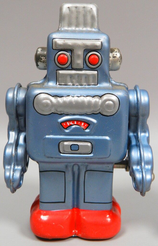 ヨネザワ ゼンマイブリキ 復刻版 スモーキングロボット グレー