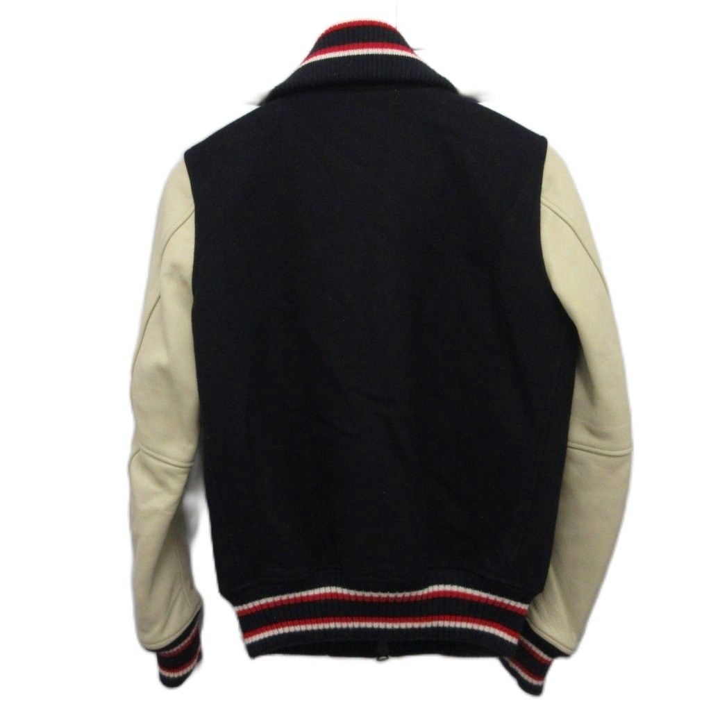 ザ ダファー オブ セントジョージ The DUFFER of ST.GEORGE スタジャン ブルゾン レザー切替 羊革 ワッペン ダブルジップ S 紺 ネイビー アイボリー DF-Q9-33100 MET2