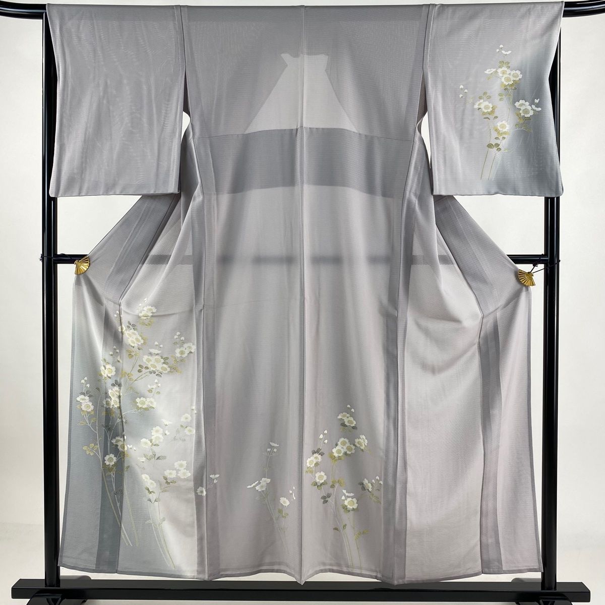 付下げ 身丈155.5cm 裄丈65cm M 薄物 絽 枝花 ぼかし 灰紫 正絹 秀品
