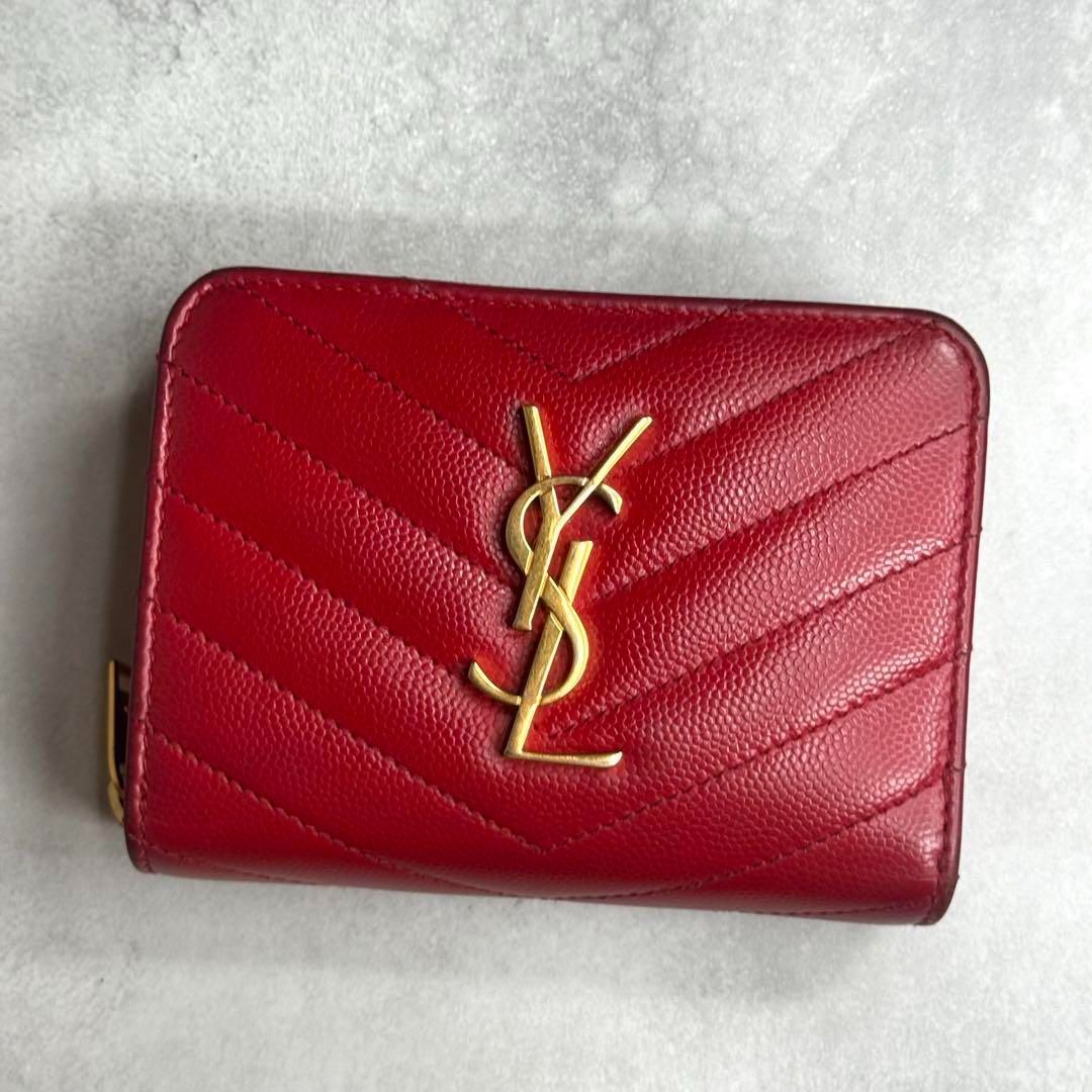 YSL SAINT LAURENT サンローラン カサンドラマトラッセジッピーウォレット 二つ折り財布 レザー キャビアスキン レッド  MATELASSE 403723 - メルカリ