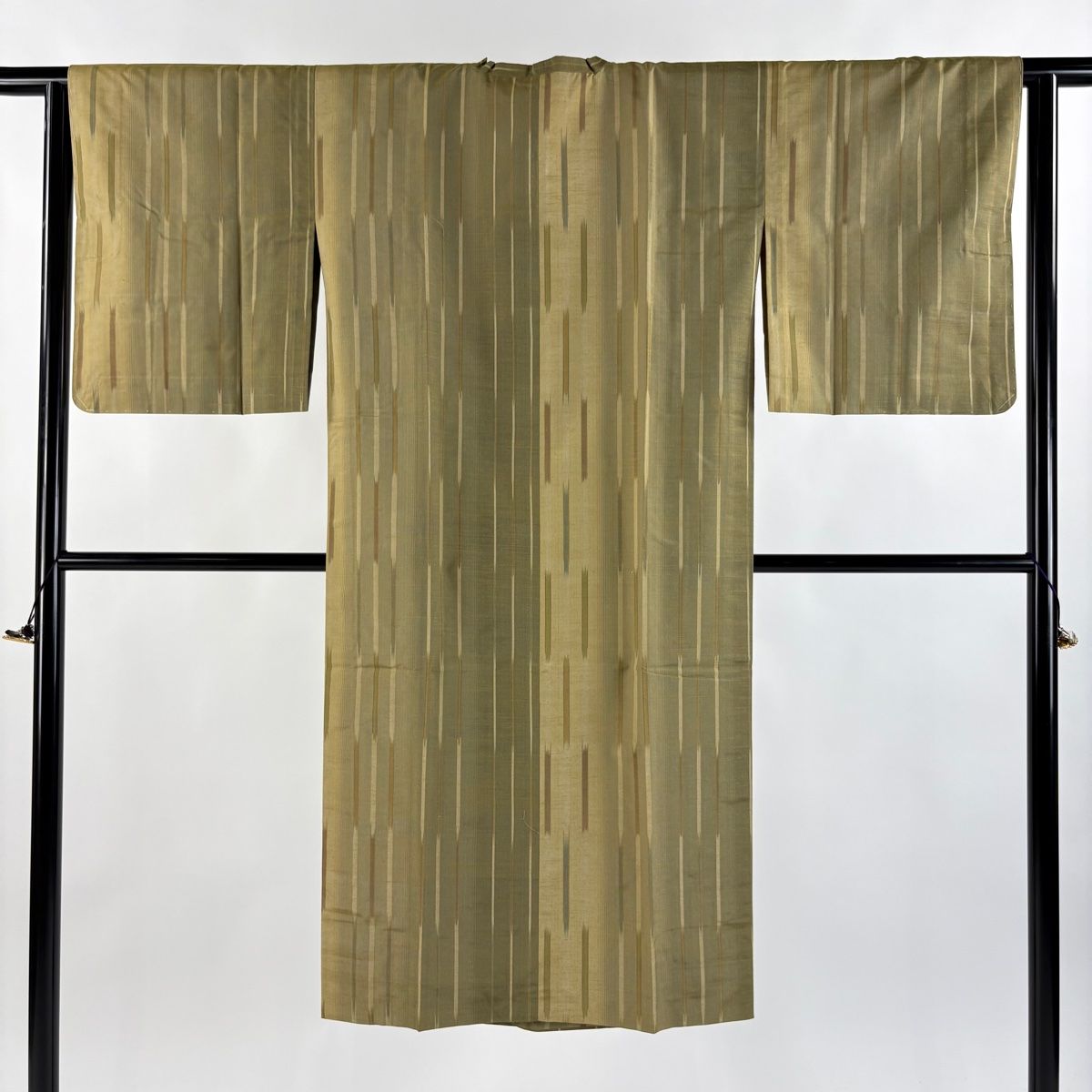 道行 身丈125cm 裄丈62cm S 紬地 和装コート 角衿 縦縞 茶緑色 正絹 秀品