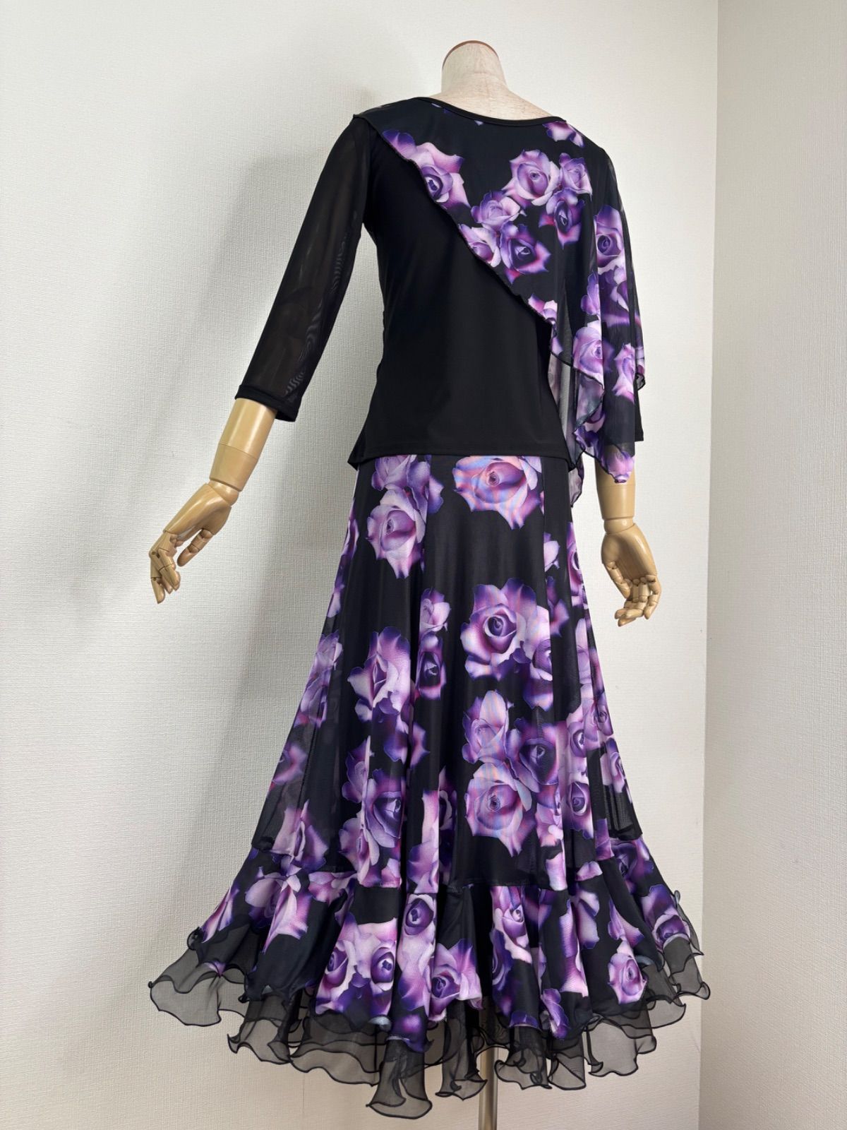 社交ダンス パープルグラデーション ケープデザイン フリル セットアップドレス 衣装 LLC-HASEGAWATOSO_COM